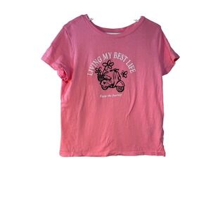 Old Navy Girls Pink Living My Best Life Scooter Graphic T-Shirt Size S 6-7